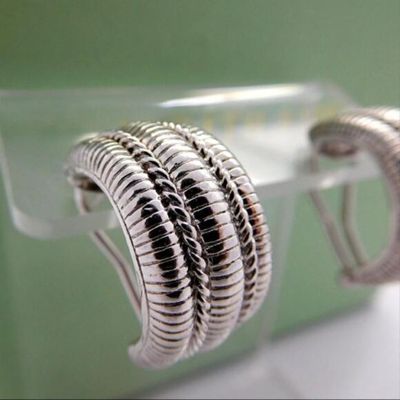 Judith Ripka Wide Cable Semi Hoop Sterling Silver Earrings Pierced - Picture 2 of 8